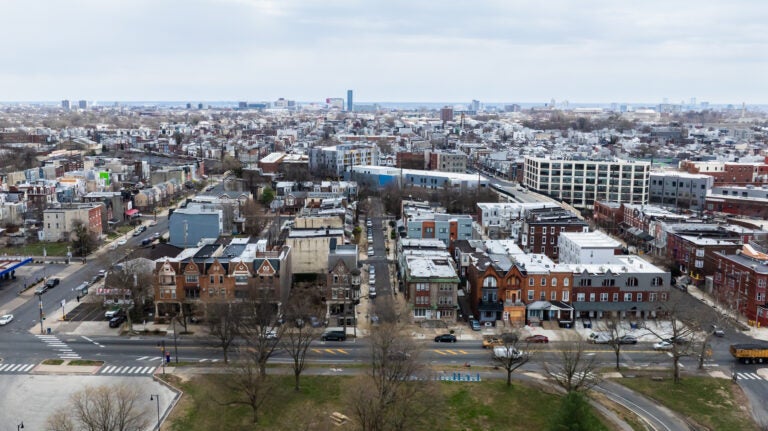 an aerial view of housing in North Philadelphia