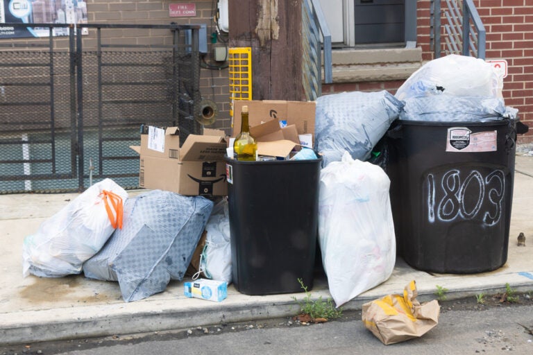 Trash on North 6th Street in Philadelphia on the first day of the city municipal workers strike July 1, 2025.
