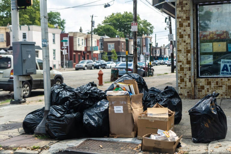 Trash on the curb in the Hunting Park section of Philadelphia