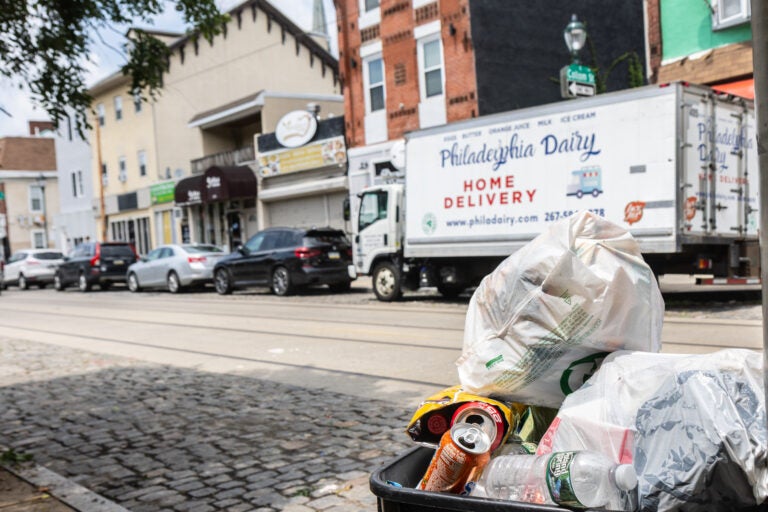 Trash on the curb in the Germantown section of Philadelphia