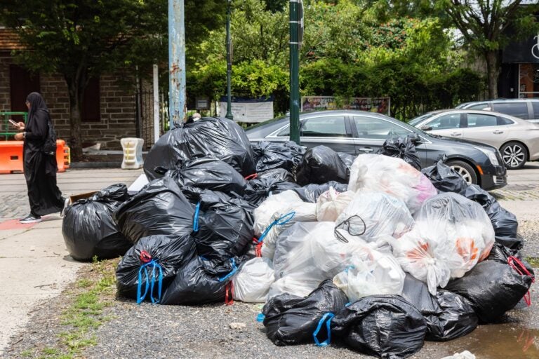 A pile of trash at Queen Lane and Germantown Avenue in Philadelphia
