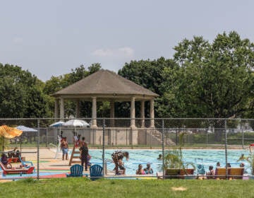 Kids play at a pool.
