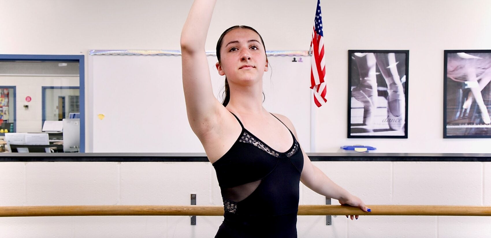 Emma Levan striking a pose during dance class