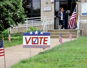 The entrance to a polling place on election day