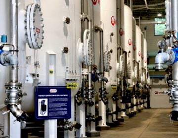 A line of tanks at a PFAS treatment plant in Stanton, Delaware