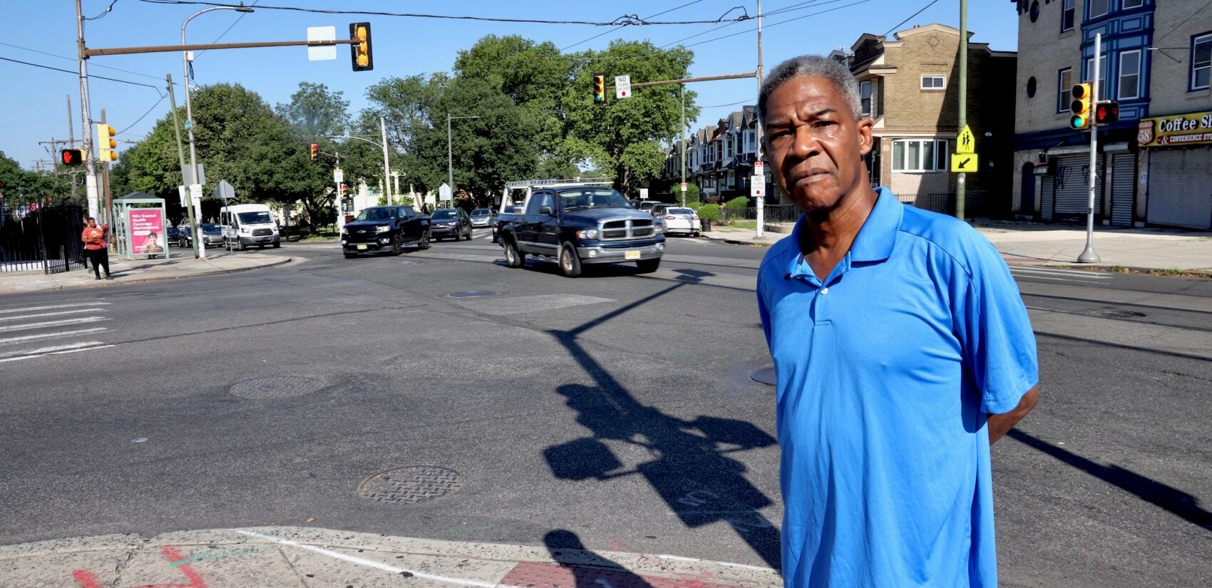 Rodney Willis stands at the intersection where Baltimore Avenue, 58th Street and Cobbs Creek Parkway come together