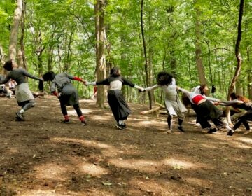 Dancers perform in the woods of the Schuylkill Center