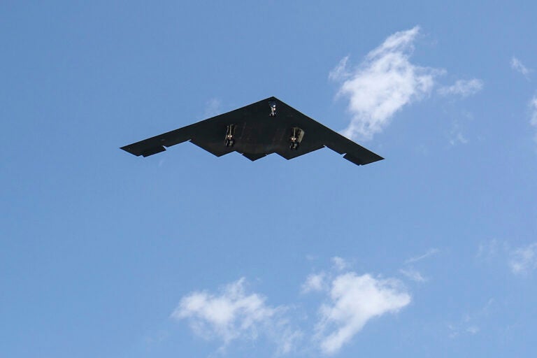 A B-2 bomber arrives at Whiteman Air Force Base Mo., Sunday, June 22, 2025. (AP Photo/David Smith)