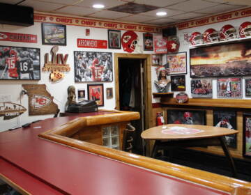 Big Charlie's Saloon in South Philly has a lot of Kansas City Chiefs memorabilia on display.