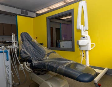 An Operational room with a dental chair in center, x-ray unit (right) and dental unit (left) at the William D. Kelley School in Brewerytown