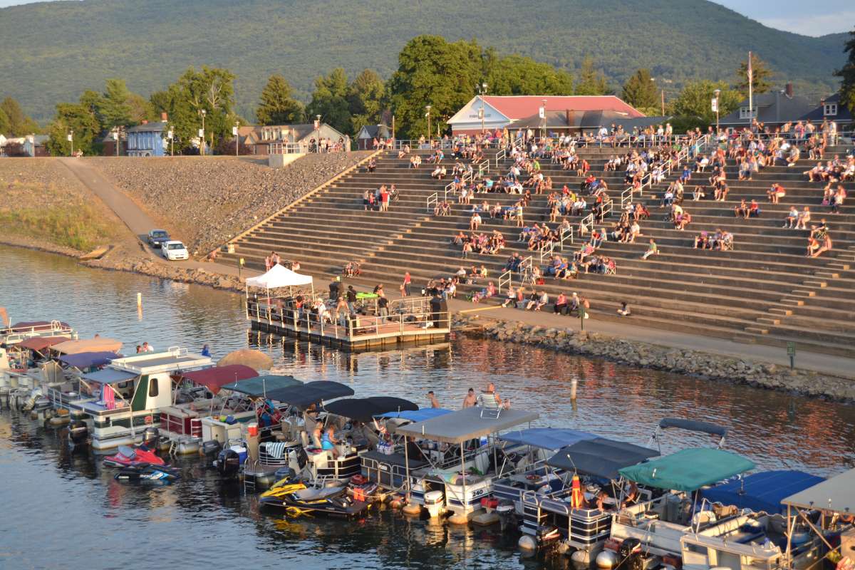  The amphitheater in Lock Haven, Pa, built into the city's levee, is starting to fill up for a Sunday night concert. (Eleanor Klibanoff, WPSU) 
