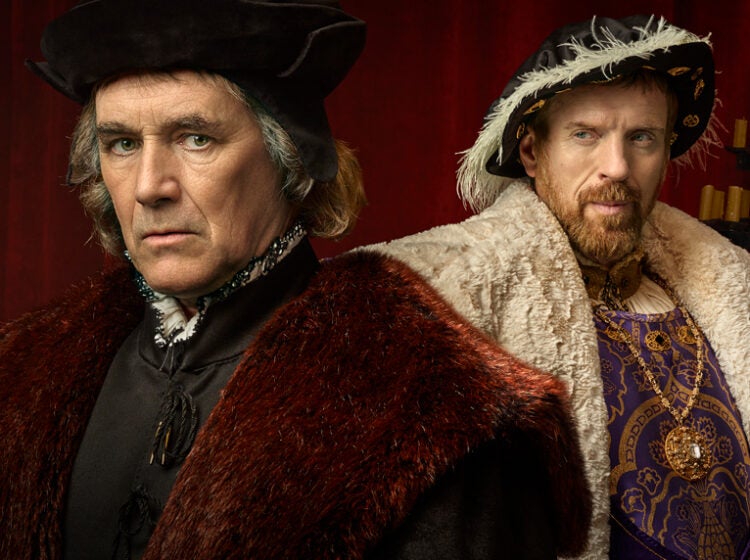 Thomas Cromwell (Mark Rylance) and King Henry VIII (Damian Lewis) in medieval costumes