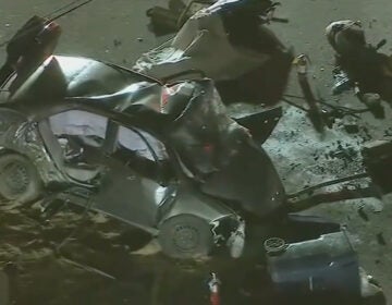 a crashed vehicle in the street