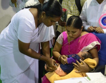 A child receives the DPT vaccine