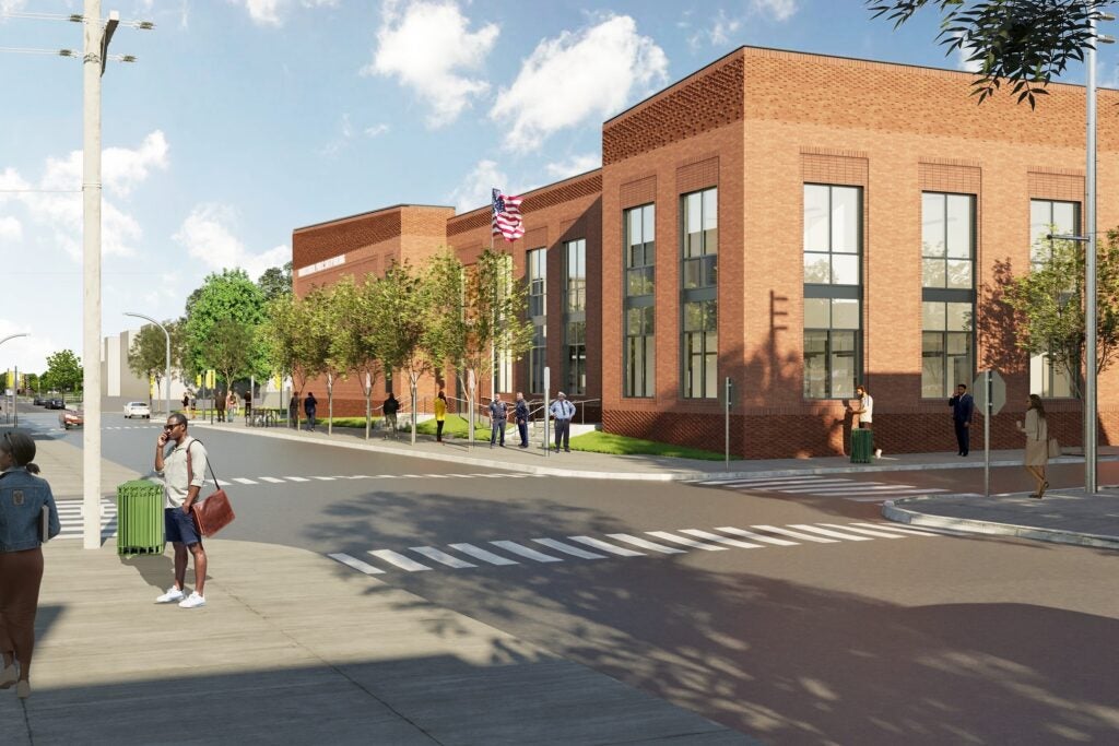 A rendering of the outside of the proposed 22nd Police District