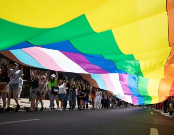 Pride participants wave the largest Pride flag in Pa.