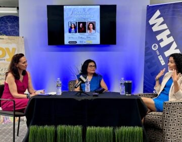 Moderator Virginia Esteban, therapist María Aguilar and assistant professor at the University of Delaware Franssy Zablah speak at the event