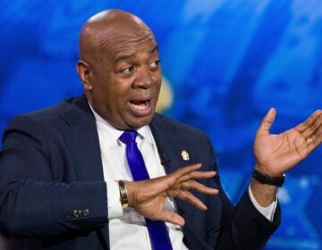 Newark Mayor Ras Baraka makes his point at the New Jersey Democratic gubernatorial primary debate at NJ PBS Studios