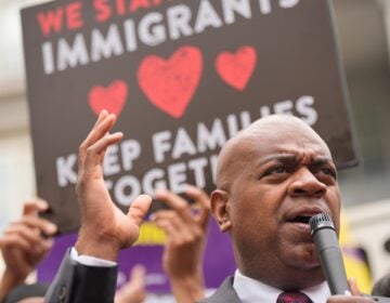 Mayor Ras Baraka speaks to supporters and media after a court appearance