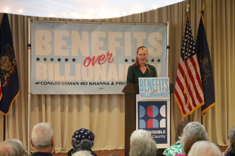 Laura Rose of Indivisible Bucks County speaking at town hall