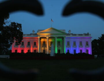 The White House lit up in rainbow colors