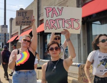 Night time box office manager Sophia Mattes and front-of-house manager Arely Pena strike in front of World Cafe Live