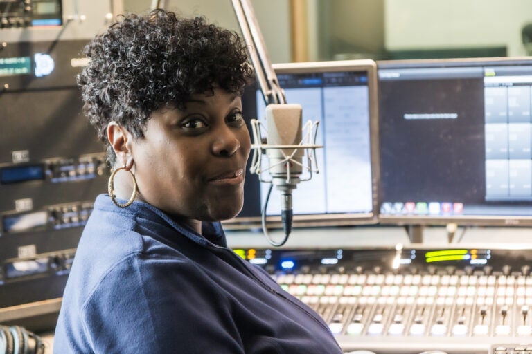 Nicole Sweeney on the mic at the station’s studio