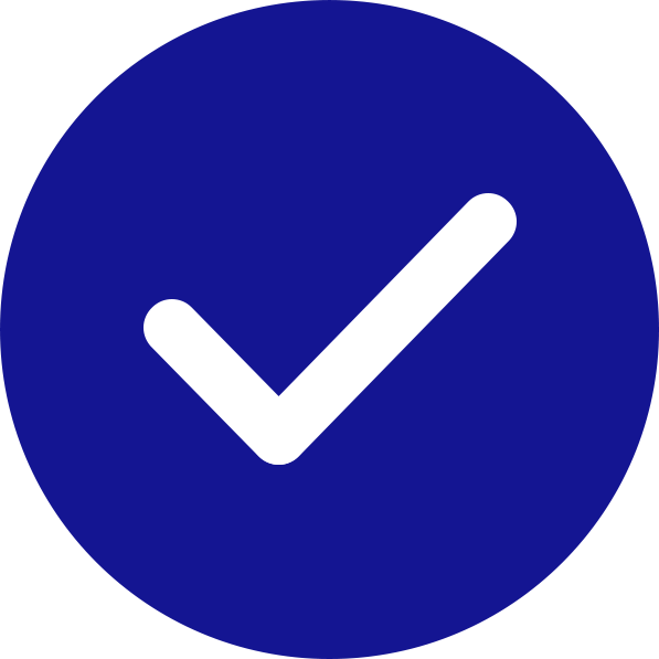 An icon of a white check mark in a navy blue circle.