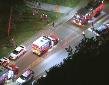 Police are seen on the scene of a mass shooting in Fairmount Park
