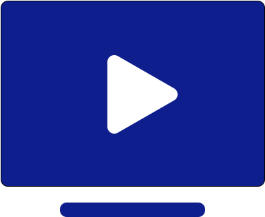 An icon to illustrate playing something on a TV. There is a navy blue rectangle with a white triangle centered inside it, and a navy blue bar below the rectangle inline with the triangle.
